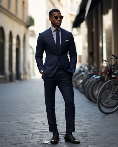 Navy Blue Suit With Black Formal Shoes Hockerty